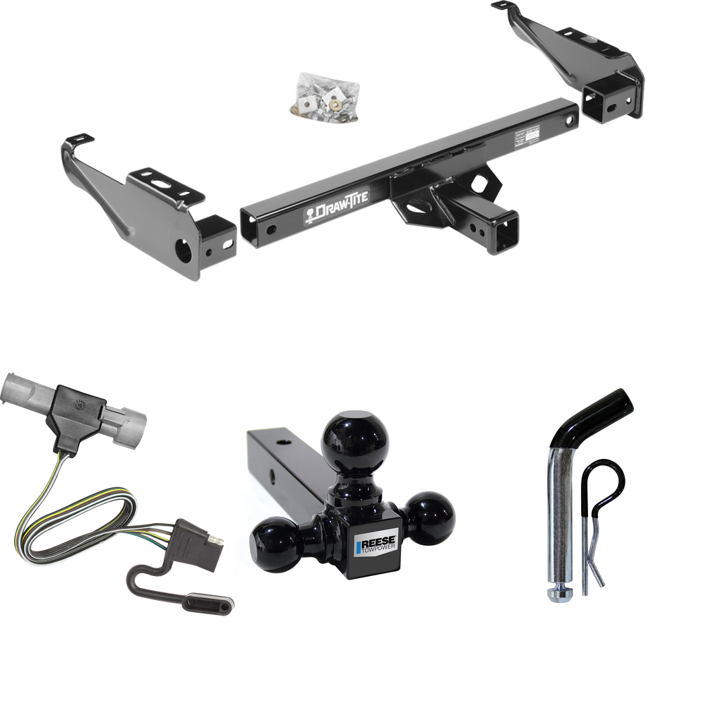 Fits 1987-1996 Ford F-250 Trailer Hitch Tow PKG w/ 4-Flat Wiring + Triple Ball Ball Mount 1-7/8" & 2" & 2-5/16" Trailer Balls + Pin/Clip By Draw-Tite