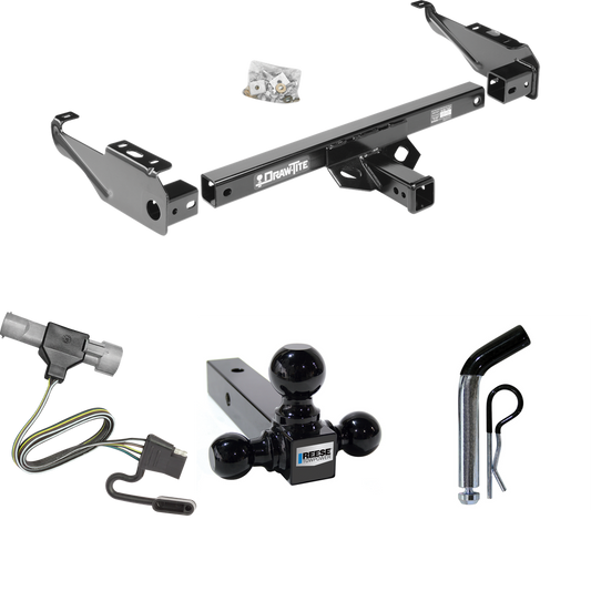 Fits 1987-1996 Ford F-250 Trailer Hitch Tow PKG w/ 4-Flat Wiring + Triple Ball Ball Mount 1-7/8" & 2" & 2-5/16" Trailer Balls + Pin/Clip By Draw-Tite