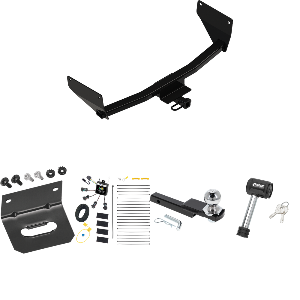 Fits 2022-2022 Lexus NX450h+ Trailer Hitch Tow PKG w/ 4-Flat Zero Contact "No Splice" Wiring Harness + Interlock Starter Kit w/ 2" Ball 1-1/4" Drop 3/4" Rise + Wiring Bracket + Hitch Lock (Excludes: F Sport Models) By Reese Towpower