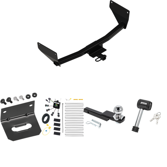 Fits 2022-2022 Lexus NX450h+ Trailer Hitch Tow PKG w/ 4-Flat Zero Contact "No Splice" Wiring Harness + Interlock Starter Kit w/ 2" Ball 1-1/4" Drop 3/4" Rise + Wiring Bracket + Hitch Lock (Excludes: F Sport Models) By Reese Towpower