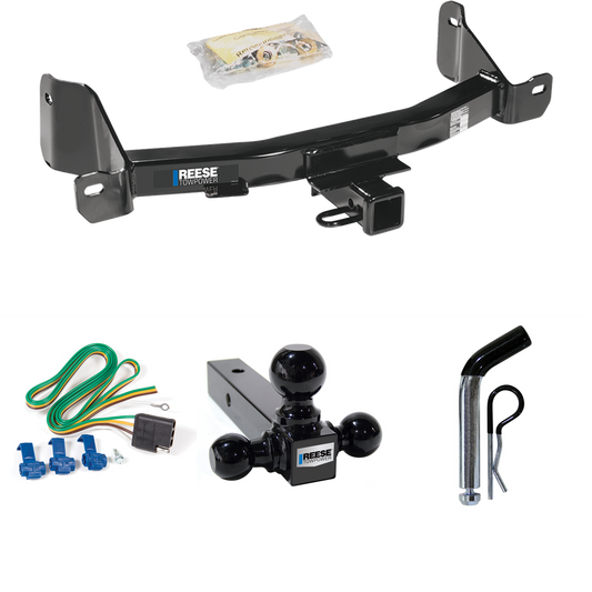 Fits 2009-2014 Ford F-150 Trailer Hitch Tow PKG w/ 4-Flat Wiring + Triple Ball Ball Mount 1-7/8" & 2" & 2-5/16" Trailer Balls + Pin/Clip By Reese Towpower