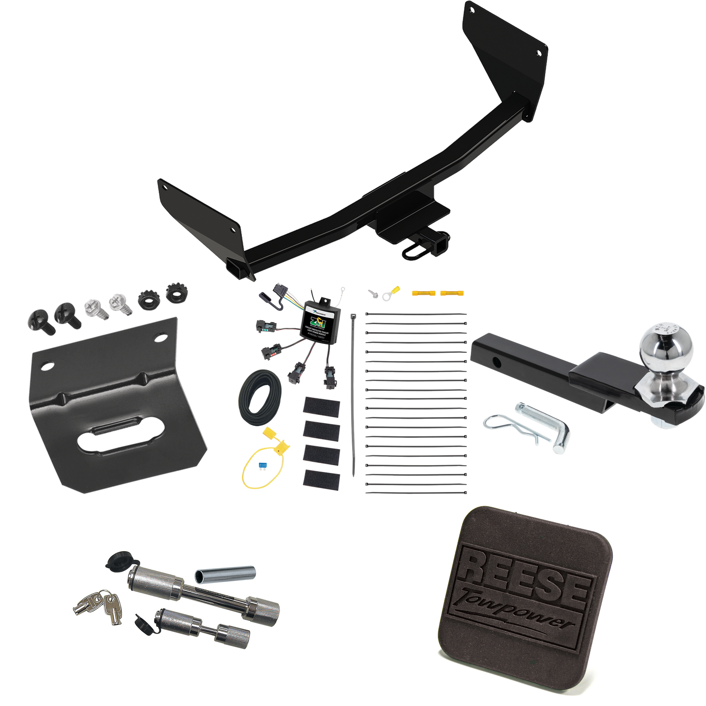 Fits 2022-2022 Lexus NX350 Trailer Hitch Tow PKG w/ 4-Flat Zero Contact "No Splice" Wiring Harness + Interlock Starter Kit w/ 2" Ball 1-1/4" Drop 3/4" Rise + Wiring Bracket + Hitch Cover + Dual Hitch & Coupler Locks (Excludes: F Sport Models) By Rees