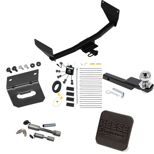 Fits 2022-2022 Lexus NX350 Trailer Hitch Tow PKG w/ 4-Flat Zero Contact "No Splice" Wiring Harness + Interlock Starter Kit w/ 2" Ball 1-1/4" Drop 3/4" Rise + Wiring Bracket + Hitch Cover + Dual Hitch & Coupler Locks (Excludes: F Sport Models) By Rees