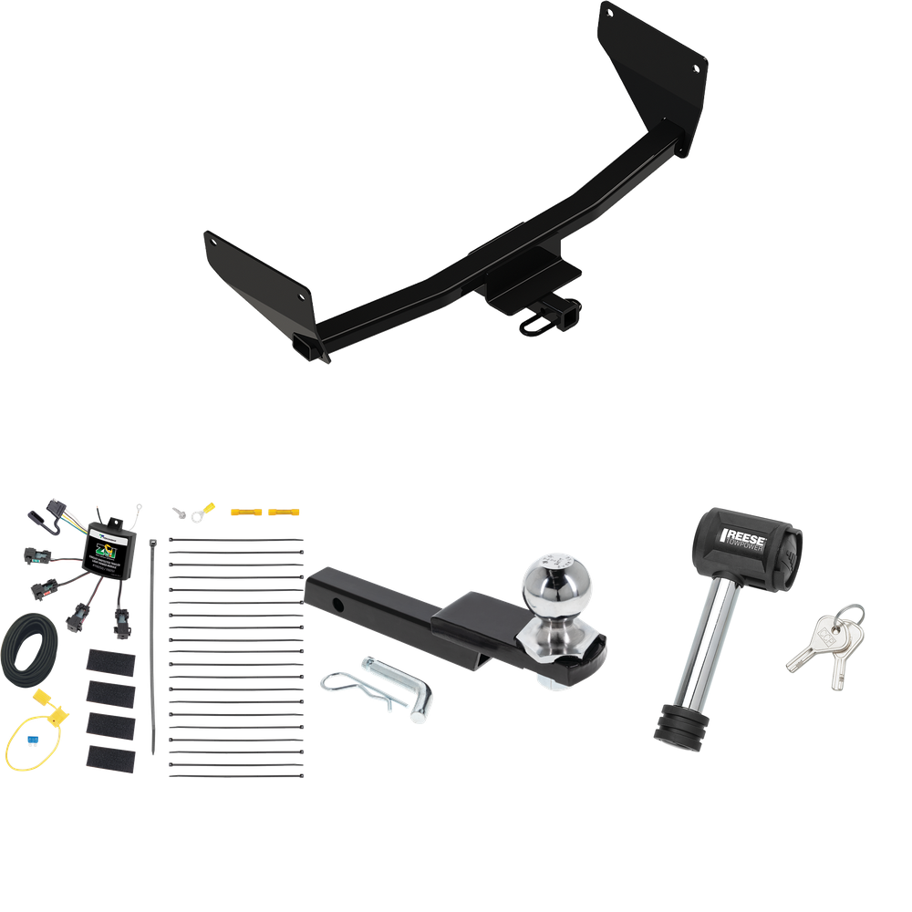 Fits 2022-2022 Lexus NX250 Trailer Hitch Tow PKG w/ 4-Flat Zero Contact "No Splice" Wiring Harness + Interlock Starter Kit w/ 2" Ball 1-1/4" Drop 3/4" Rise + Hitch Lock By Reese Towpower