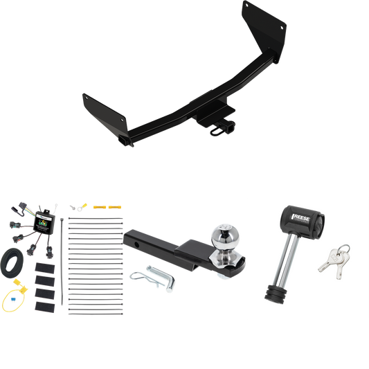 Fits 2022-2022 Lexus NX250 Trailer Hitch Tow PKG w/ 4-Flat Zero Contact "No Splice" Wiring Harness + Interlock Starter Kit w/ 2" Ball 1-1/4" Drop 3/4" Rise + Hitch Lock By Reese Towpower