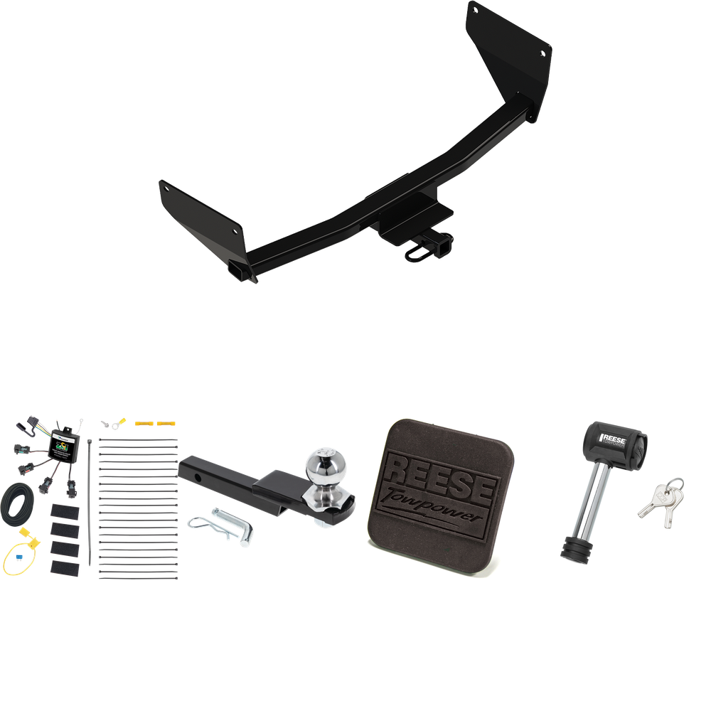 Fits 2022-2022 Lexus NX250 Trailer Hitch Tow PKG w/ 4-Flat Zero Contact "No Splice" Wiring Harness + Interlock Starter Kit w/ 2" Ball 1-1/4" Drop 3/4" Rise + Hitch Cover + Hitch Lock By Reese Towpower