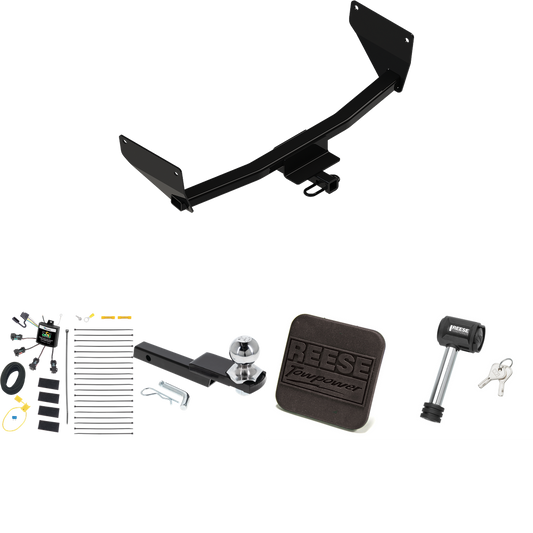 Fits 2022-2022 Lexus NX250 Trailer Hitch Tow PKG w/ 4-Flat Zero Contact "No Splice" Wiring Harness + Interlock Starter Kit w/ 2" Ball 1-1/4" Drop 3/4" Rise + Hitch Cover + Hitch Lock By Reese Towpower