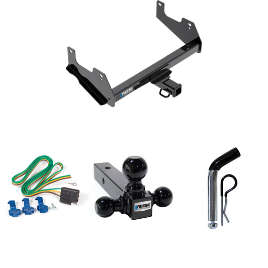 Fits 2015-2023 Ford F-150 Trailer Hitch Tow PKG w/ 4-Flat Wiring + Triple Ball Ball Mount 1-7/8" & 2" & 2-5/16" Trailer Balls + Pin/Clip By Reese Towpower