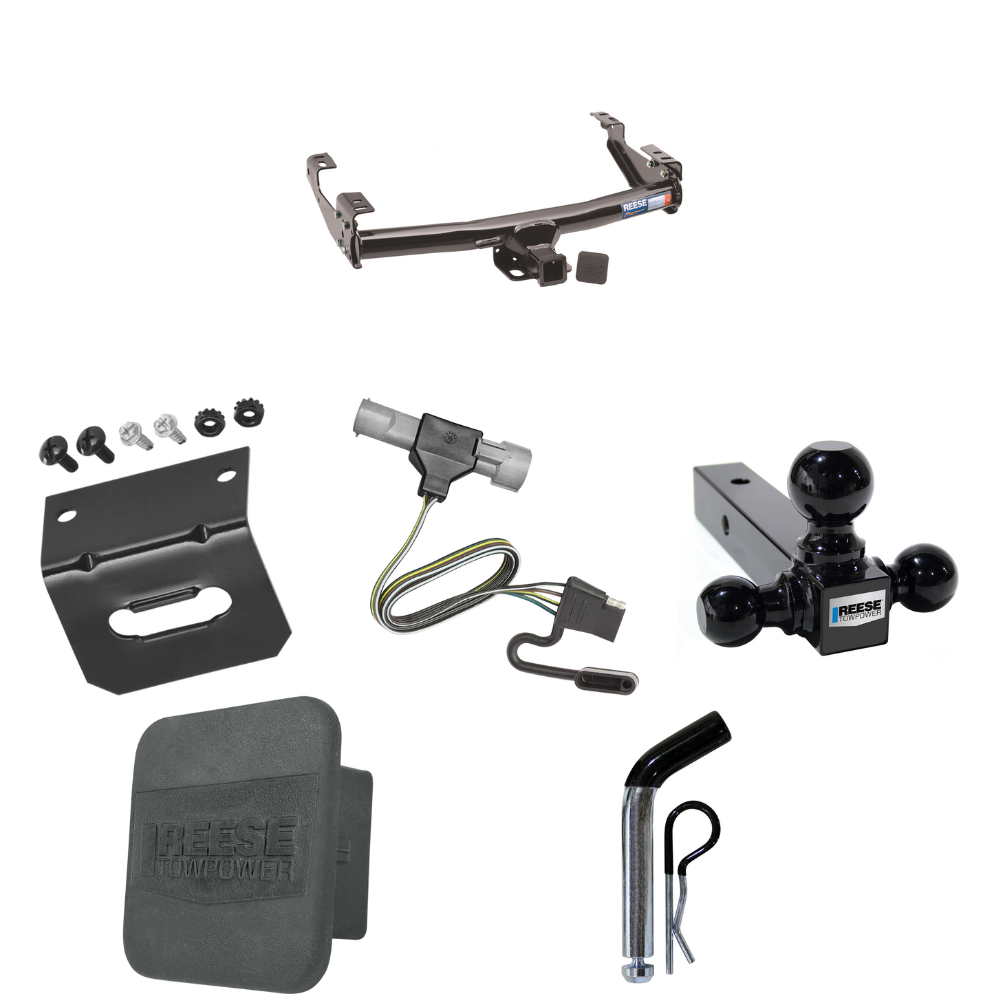 Fits 1997-1997 Ford F-350 Trailer Hitch Tow PKG w/ 4-Flat Wiring + Triple Ball Ball Mount 1-7/8" & 2" & 2-5/16" Trailer Balls + Pin/Clip + Wiring Bracket + Hitch Cover (For Heavy Duty Models) By Reese Towpower