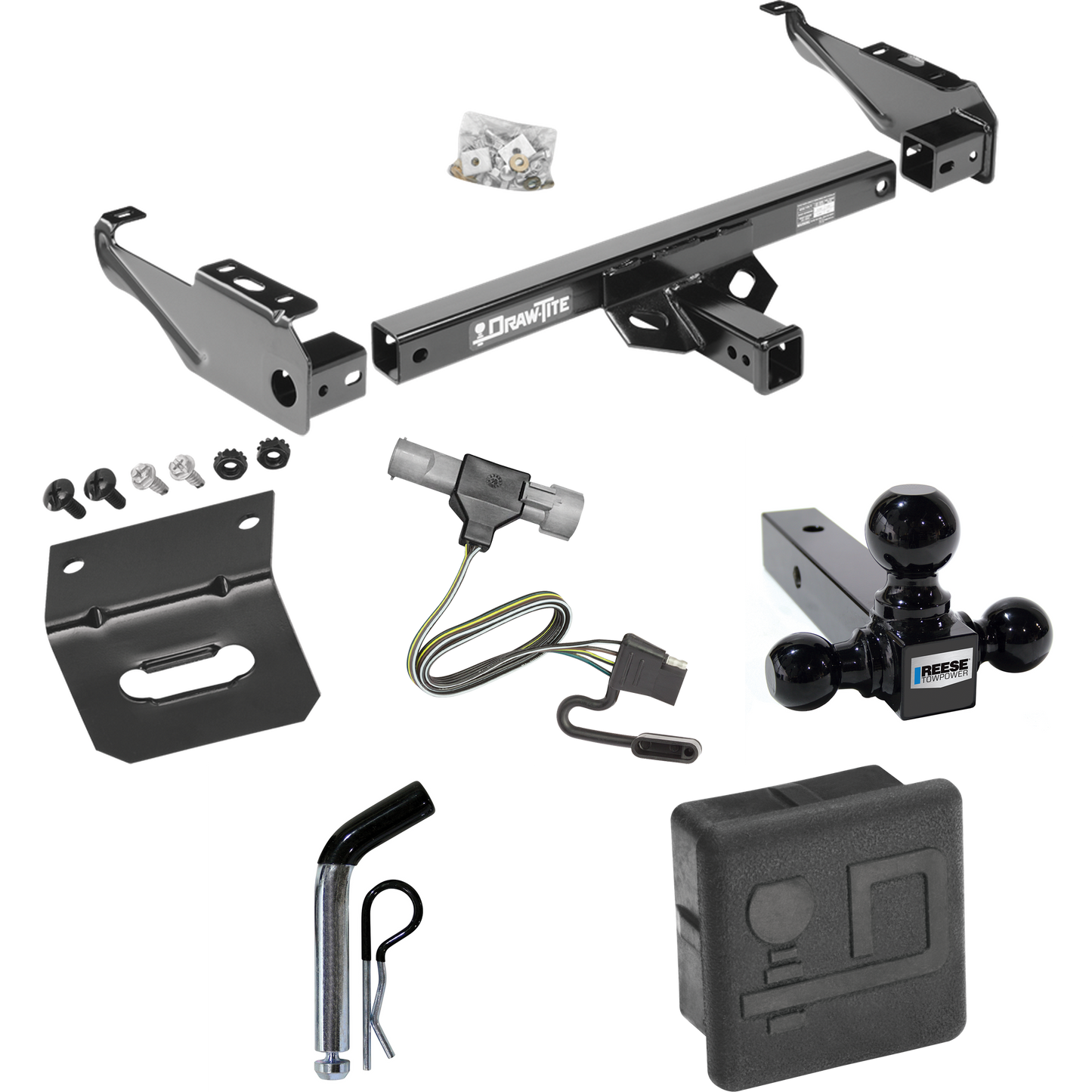 Fits 1997-1997 Ford F-350 Trailer Hitch Tow PKG w/ 4-Flat Wiring + Triple Ball Ball Mount 1-7/8" & 2" & 2-5/16" Trailer Balls + Pin/Clip + Wiring Bracket + Hitch Cover (For Heavy Duty Models) By Draw-Tite