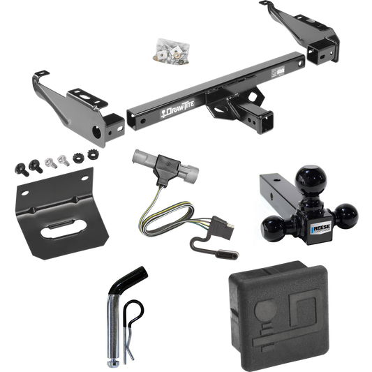 Fits 1997-1997 Ford F-350 Trailer Hitch Tow PKG w/ 4-Flat Wiring + Triple Ball Ball Mount 1-7/8" & 2" & 2-5/16" Trailer Balls + Pin/Clip + Wiring Bracket + Hitch Cover (For Heavy Duty Models) By Draw-Tite