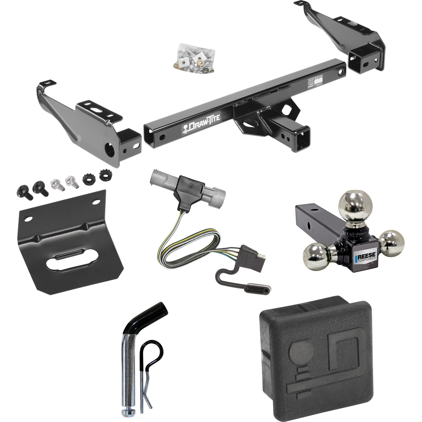 Fits 1997-1997 Ford F-350 Trailer Hitch Tow PKG w/ 4-Flat Wiring + Triple Ball Ball Mount 1-7/8" & 2" & 2-5/16" Trailer Balls + Pin/Clip + Wiring Bracket + Hitch Cover (For Heavy Duty Models) By Draw-Tite