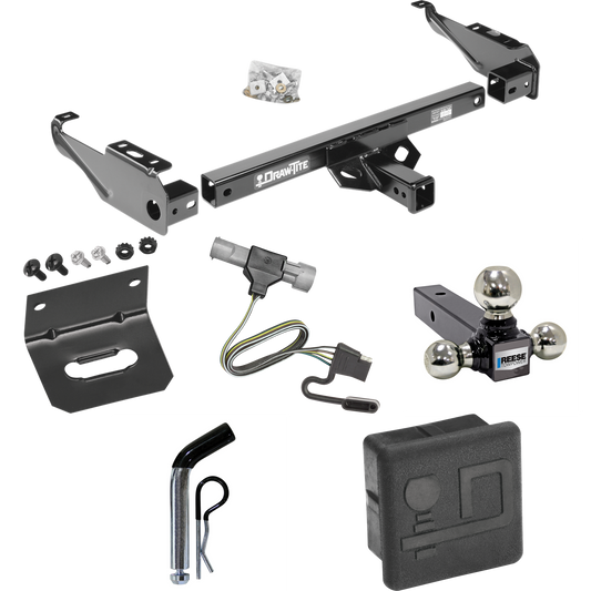 Fits 1997-1997 Ford F-350 Trailer Hitch Tow PKG w/ 4-Flat Wiring + Triple Ball Ball Mount 1-7/8" & 2" & 2-5/16" Trailer Balls + Pin/Clip + Wiring Bracket + Hitch Cover (For Heavy Duty Models) By Draw-Tite