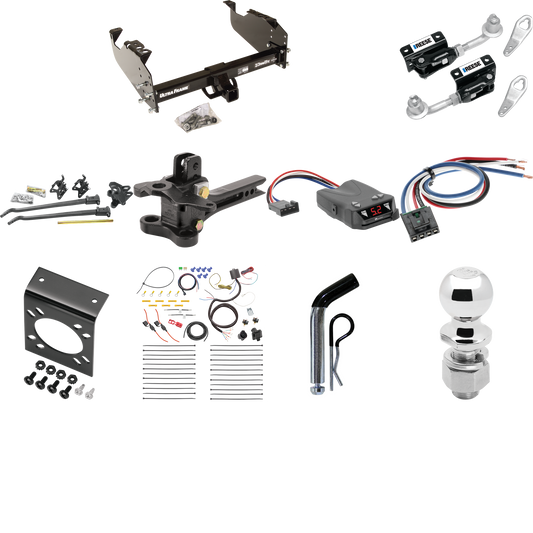 Fits 2007-2014 GMC Sierra 3500 HD Trailer Hitch Tow PKG w/ 17K Trunnion Bar Weight Distribution Hitch + Pin/Clip + Dual Cam Sway Control + 2-5/16" Ball + Tekonsha Brakeman IV Brake Control + Generic BC Wiring Adapter + 7-Way RV Wiring (For Cab & Chas