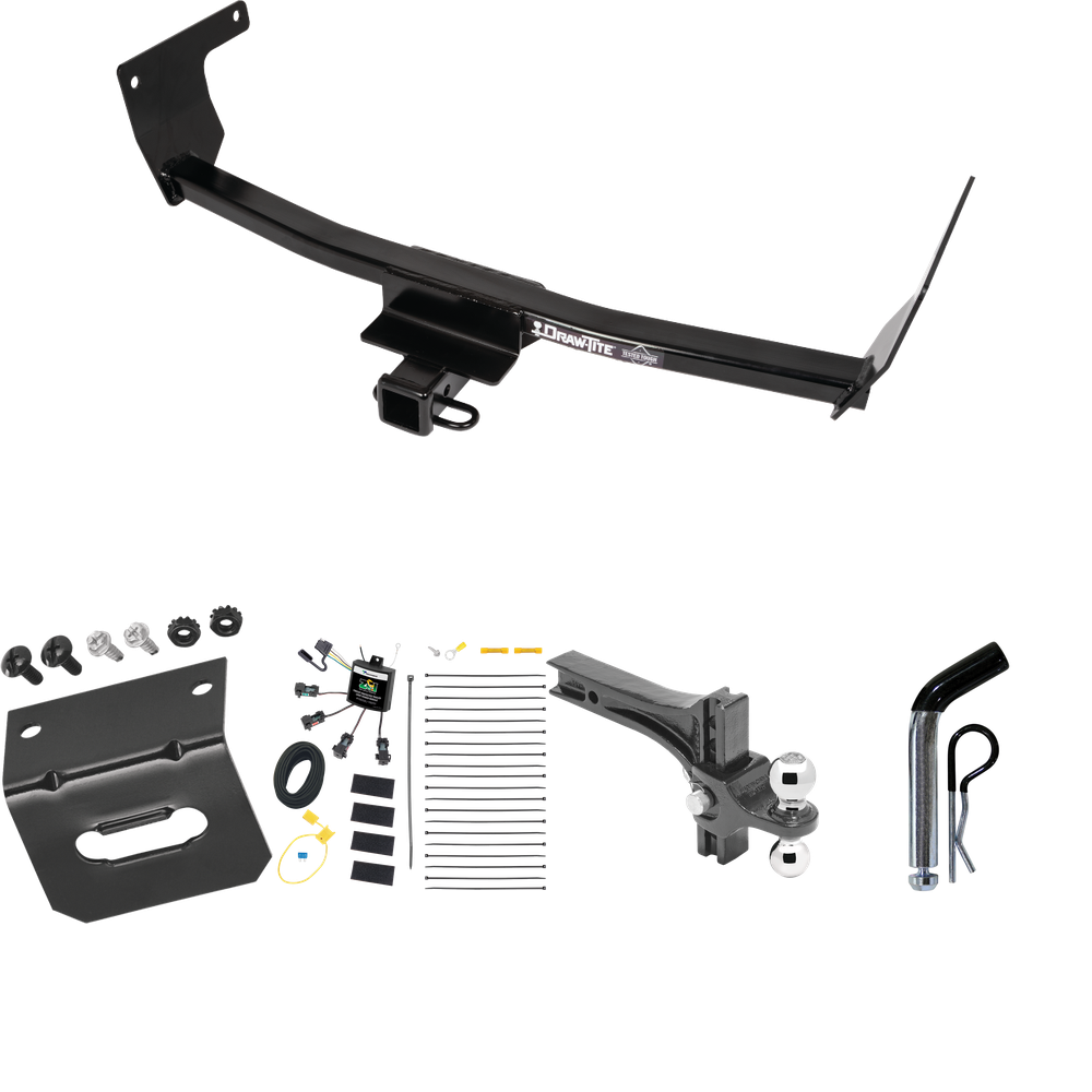 Fits 2021-2023 Lexus NX350 Trailer Hitch Tow PKG w/ 4-Flat Zero Contact "No Splice" Wiring Harness + Dual Adjustable Drop Rise Ball Ball Mount 2" & 2-5/16" Trailer Balls + Pin/Clip + Wiring Bracket (Excludes: F Sport Models) By Draw-Tite