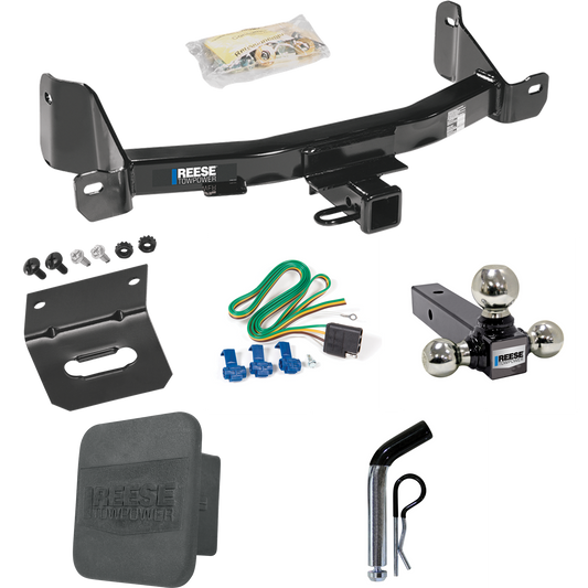 Fits 2009-2014 Ford F-150 Trailer Hitch Tow PKG w/ 4-Flat Wiring + Triple Ball Ball Mount 1-7/8" & 2" & 2-5/16" Trailer Balls + Pin/Clip + Wiring Bracket + Hitch Cover By Reese Towpower