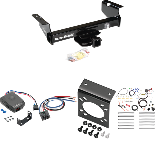 Fits 2007-2014 Chevrolet Silverado 3500 HD Trailer Hitch Tow PKG w/ Pro Series Pilot Brake Control + Generic BC Wiring Adapter + 7-Way RV Wiring (For Cab & Chassis, w/34" Wide Frames Models) By Draw-Tite