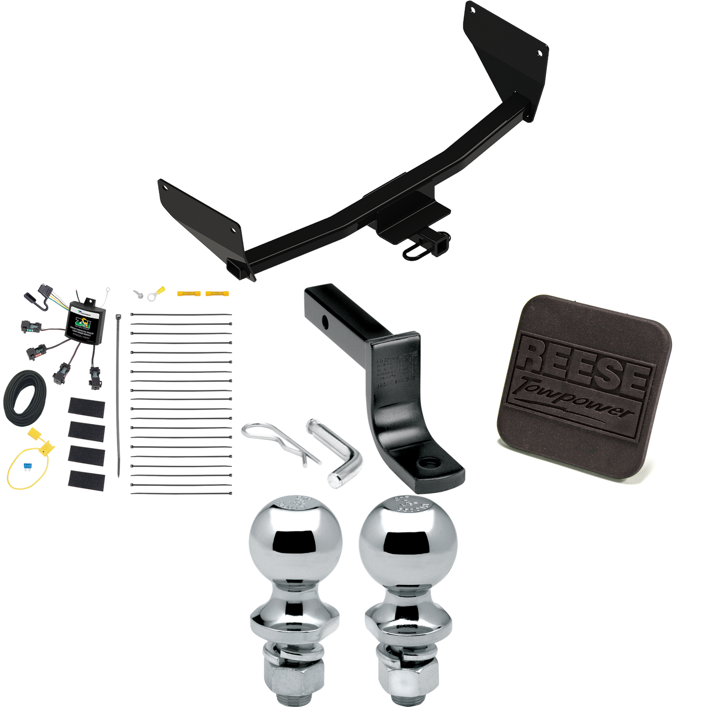 Se adapta al paquete de remolque con enganche de remolque Lexus NX250 2022-2022 con arnés de cableado de 4 contactos planos "sin empalme" + barra de tracción + bola de 1-7/8" + 2" + cubierta de enganche de Reese Towpower