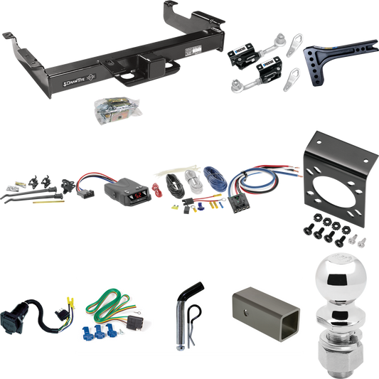 Fits 1996-1999 GMC Savana 2500 Trailer Hitch Tow PKG w/ 15K Trunnion Bar Weight Distribution Hitch + Pin/Clip + Dual Cam Sway Control + 2-5/16" Ball + Tekonsha Brakeman IV Brake Control + Generic BC Wiring Adapter + 7-Way RV Wiring By Draw-Tite