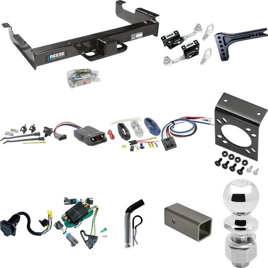 Fits 2000-2002 GMC Savana 2500 Trailer Hitch Tow PKG w/ 15K Trunnion Bar Weight Distribution Hitch + Pin/Clip + Dual Cam Sway Control + 2-5/16" Ball + Tekonsha Brakeman IV Brake Control + Generic BC Wiring Adapter + 7-Way RV Wiring By Reese Towpower