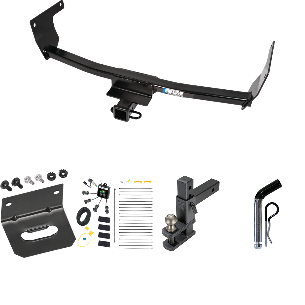 Fits 2021-2023 Lexus NX350 Trailer Hitch Tow PKG w/ 4-Flat Zero Contact "No Splice" Wiring Harness + Adjustable Drop Rise Clevis Hitch Ball Mount w/ 2" Ball + Pin/Clip + Wiring Bracket (Excludes: F Sport Models) By Reese Towpower