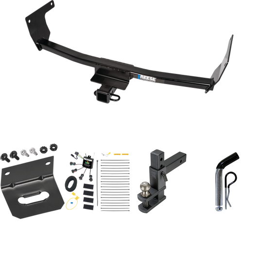 Fits 2021-2023 Lexus NX350 Trailer Hitch Tow PKG w/ 4-Flat Zero Contact "No Splice" Wiring Harness + Adjustable Drop Rise Clevis Hitch Ball Mount w/ 2" Ball + Pin/Clip + Wiring Bracket (Excludes: F Sport Models) By Reese Towpower