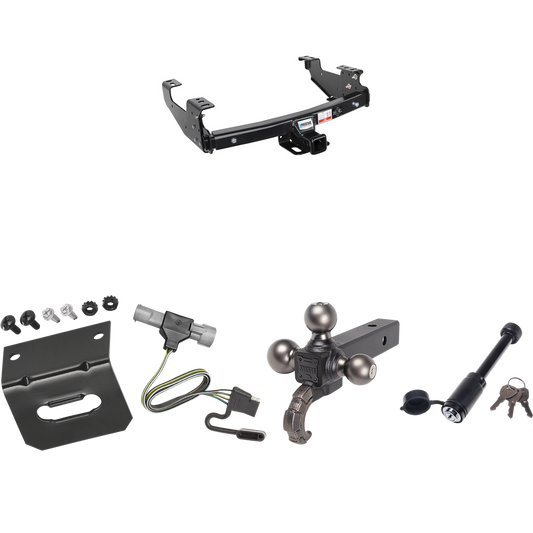 Fits 1997-1997 Ford F-250 HD Trailer Hitch Tow PKG w/ 4-Flat Wiring + Triple Ball Tactical Ball Mount 1-7/8" & 2" & 2-5/16" Balls w/ Tow Hook + Tactical Dogbone Lock + Wiring Bracket By Reese Towpower