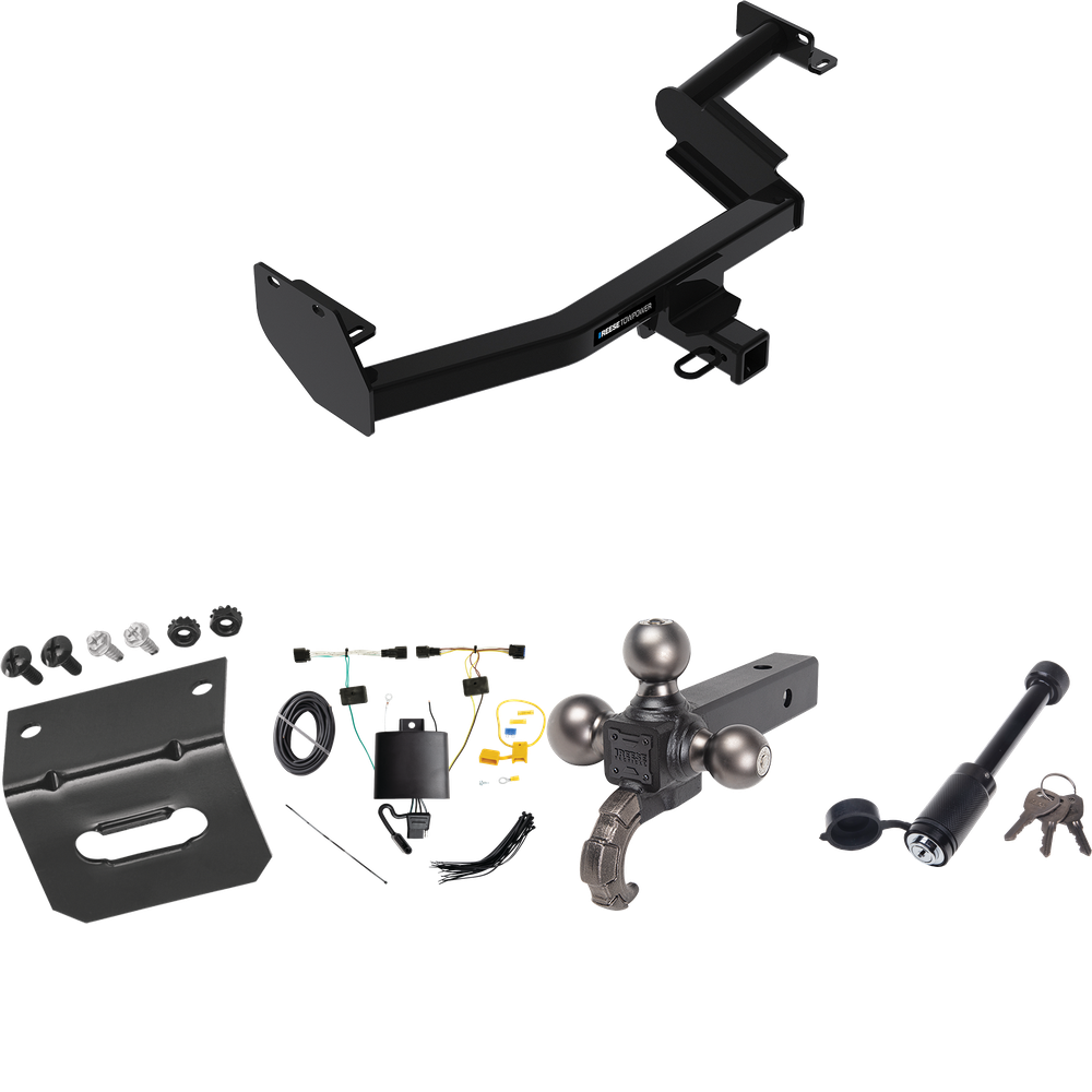 Fits 2023-2024 KIA Telluride Trailer Hitch Tow PKG w/ 4-Flat Wiring + Triple Ball Tactical Ball Mount 1-7/8" & 2" & 2-5/16" Balls w/ Tow Hook + Tactical Dogbone Lock + Wiring Bracket By Reese Towpower