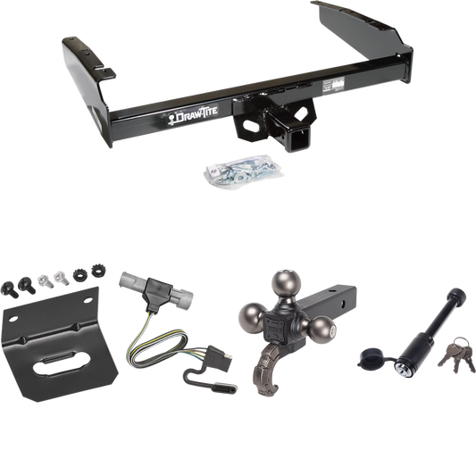 Fits 1997-1997 Ford F-250 HD Trailer Hitch Tow PKG w/ 4-Flat Wiring + Tactical Triple Ball Ball Mount 1-7/8" & 2" & 2-5/16" Balls & Tow Hook + Tactical Dogbone Lock + Wiring Bracket By Draw-Tite