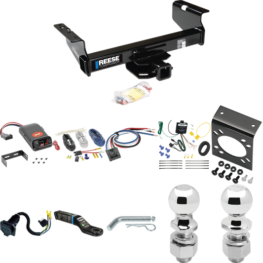 Fits 2007-2014 GMC Sierra 3500 HD Trailer Hitch Tow PKG w/ Pro Series POD Brake Control + Generic BC Wiring Adapter + 7-Way RV Wiring + 2" & 2-5/16" Ball & Drop Mount (For Cab & Chassis, w/34" Wide Frames Models) By Reese Towpower