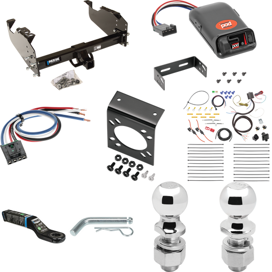 Fits 2007-2014 GMC Sierra 3500 HD Trailer Hitch Tow PKG w/ Pro Series POD Brake Control + Generic BC Wiring Adapter + 7-Way RV Wiring + 2" & 2-5/16" Ball & Drop Mount (For Cab & Chassis, w/34" Wide Frames Models) By Reese Towpower