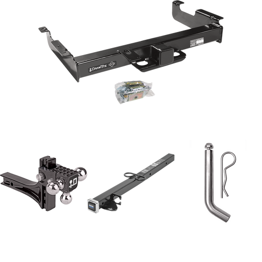 Fits 1996-2023 GMC Savana 2500 Trailer Hitch Tow PKG w/ 2-1/2" to 2" Adapter 24" Length + Adjustable Drop Rise Triple Ball Ball Mount 1-7/8" & 2" & 2-5/16" Trailer Balls + Pin/Clip By Draw-Tite