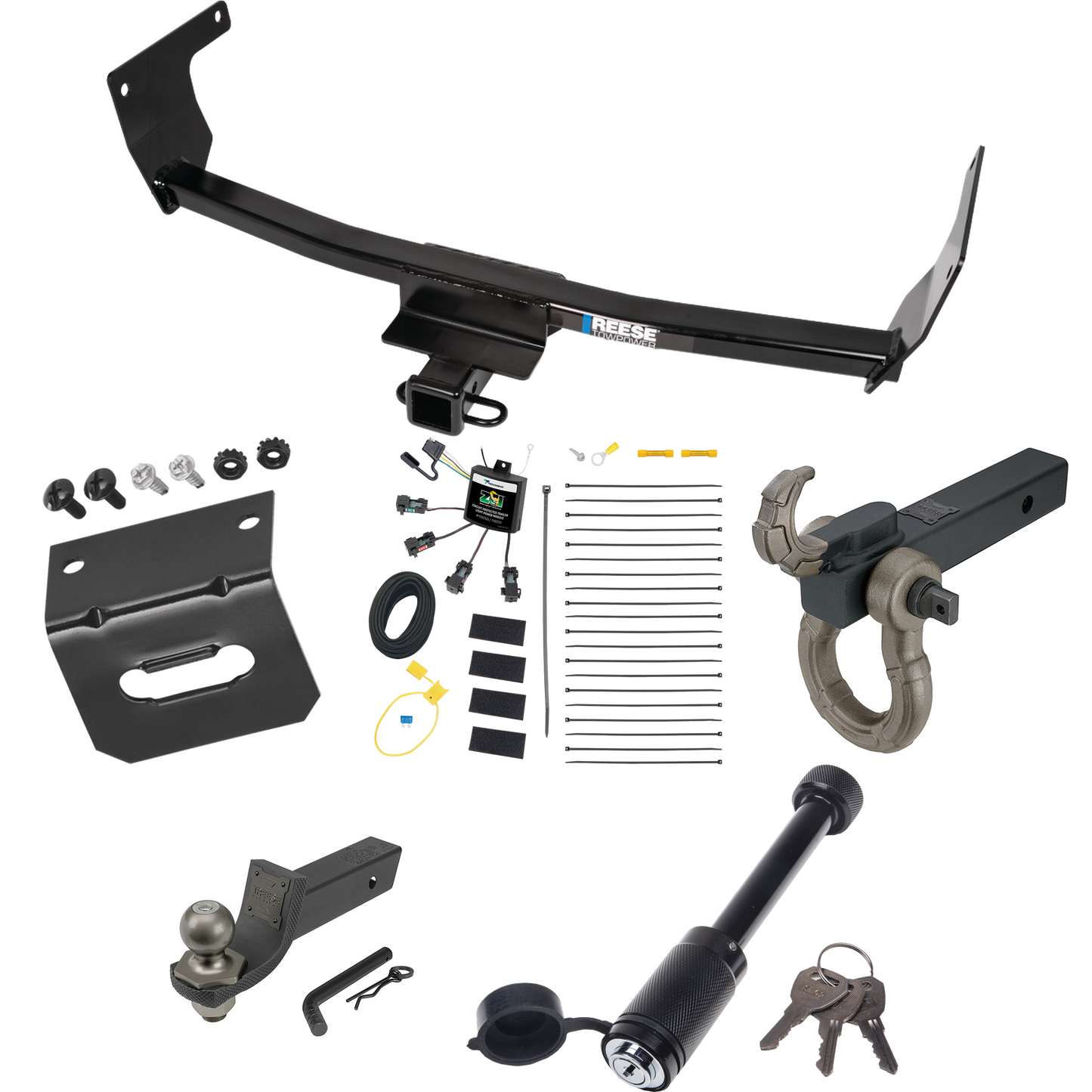 Fits 2021-2023 Lexus NX250 Trailer Hitch Tow PKG w/ 4-Flat Zero Contact "No Splice" Wiring + Interlock Tactical Starter Kit w/ 2" Drop & 2" Ball + Tactical Hook & Shackle Mount + Tactical Dogbone Lock + Wiring Bracket By Reese Towpower