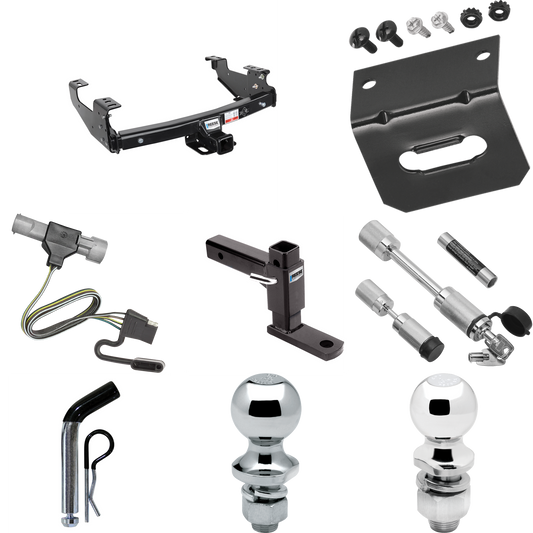 Fits 1987-1996 Ford F-350 Trailer Hitch Tow PKG w/ 4-Flat Wiring Harness + Adjustable Drop Rise Ball Mount + Pin/Clip + 2" Ball + 1-7/8" Ball + Dual Hitch & Coupler Locks By Reese Towpower