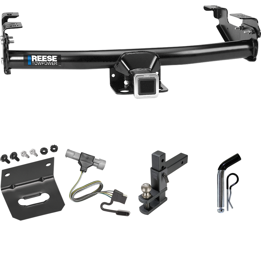 Fits 1987-1996 Ford F-350 Trailer Hitch Tow PKG w/ 4-Flat Wiring Harness + Adjustable Drop Rise Clevis Hitch Ball Mount w/ 2" Ball + Pin/Clip + Wiring Bracket By Reese Towpower