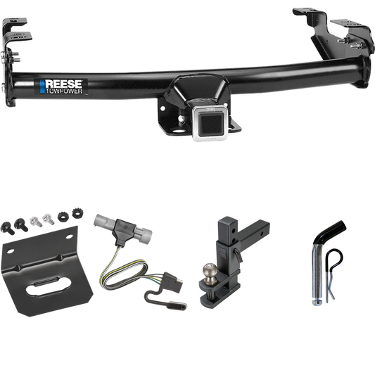 Fits 1987-1996 Ford F-350 Trailer Hitch Tow PKG w/ 4-Flat Wiring Harness + Adjustable Drop Rise Clevis Hitch Ball Mount w/ 2" Ball + Pin/Clip + Wiring Bracket By Reese Towpower