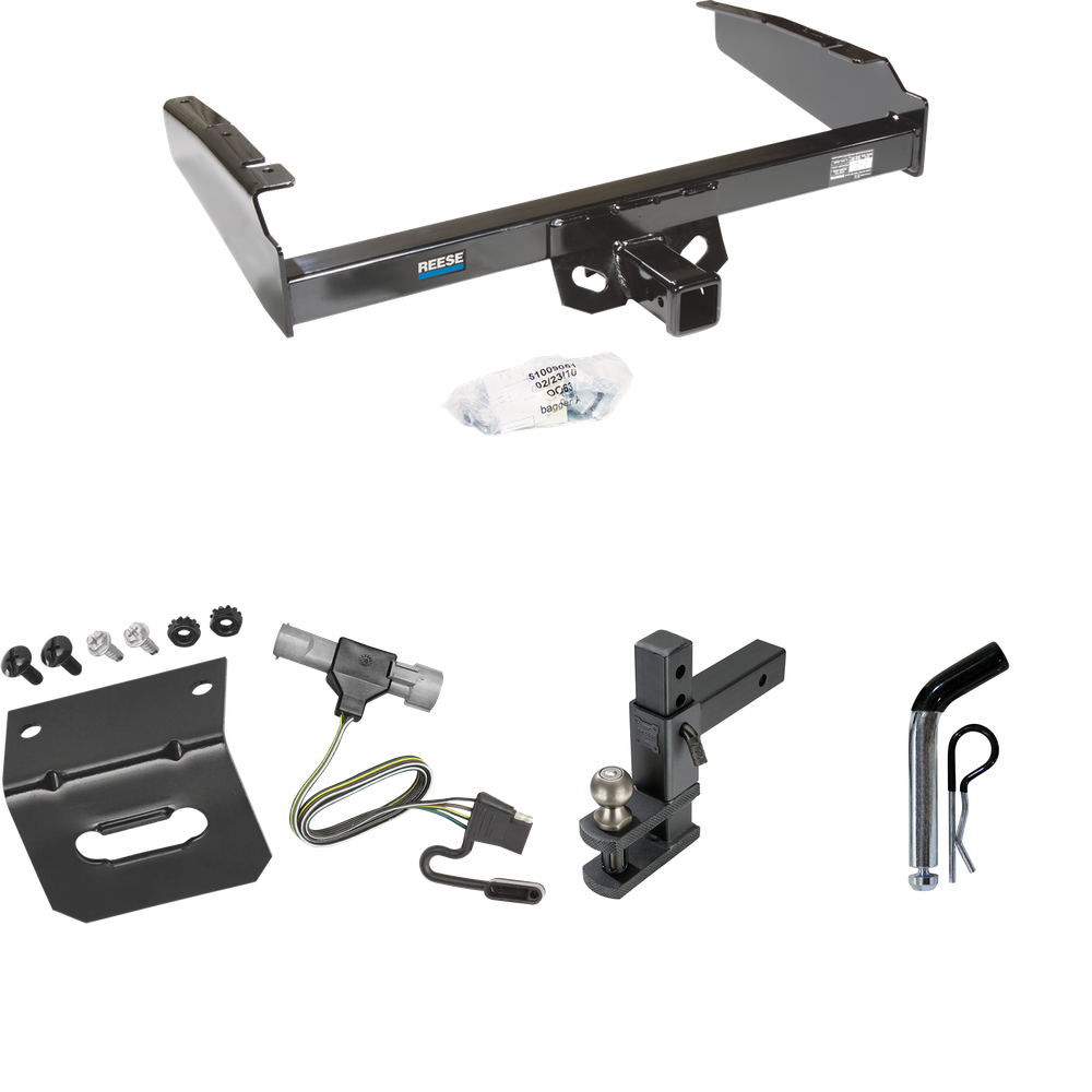 Fits 1997-1997 Ford F-250 HD Trailer Hitch Tow PKG w/ 4-Flat Wiring Harness + Adjustable Drop Rise Clevis Hitch Ball Mount w/ 2" Ball + Pin/Clip + Wiring Bracket By Reese Towpower