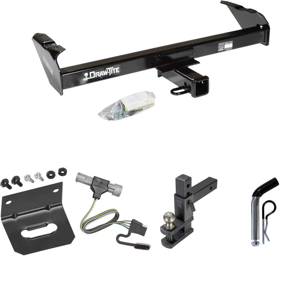 Fits 1997-1997 Ford F-250 HD Trailer Hitch Tow PKG w/ 4-Flat Wiring Harness + Adjustable Drop Rise Clevis Hitch Ball Mount w/ 2" Ball + Pin/Clip + Wiring Bracket By Draw-Tite