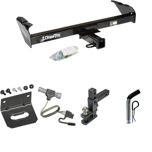 Fits 1997-1997 Ford F-250 HD Trailer Hitch Tow PKG w/ 4-Flat Wiring Harness + Adjustable Drop Rise Clevis Hitch Ball Mount w/ 2" Ball + Pin/Clip + Wiring Bracket By Draw-Tite