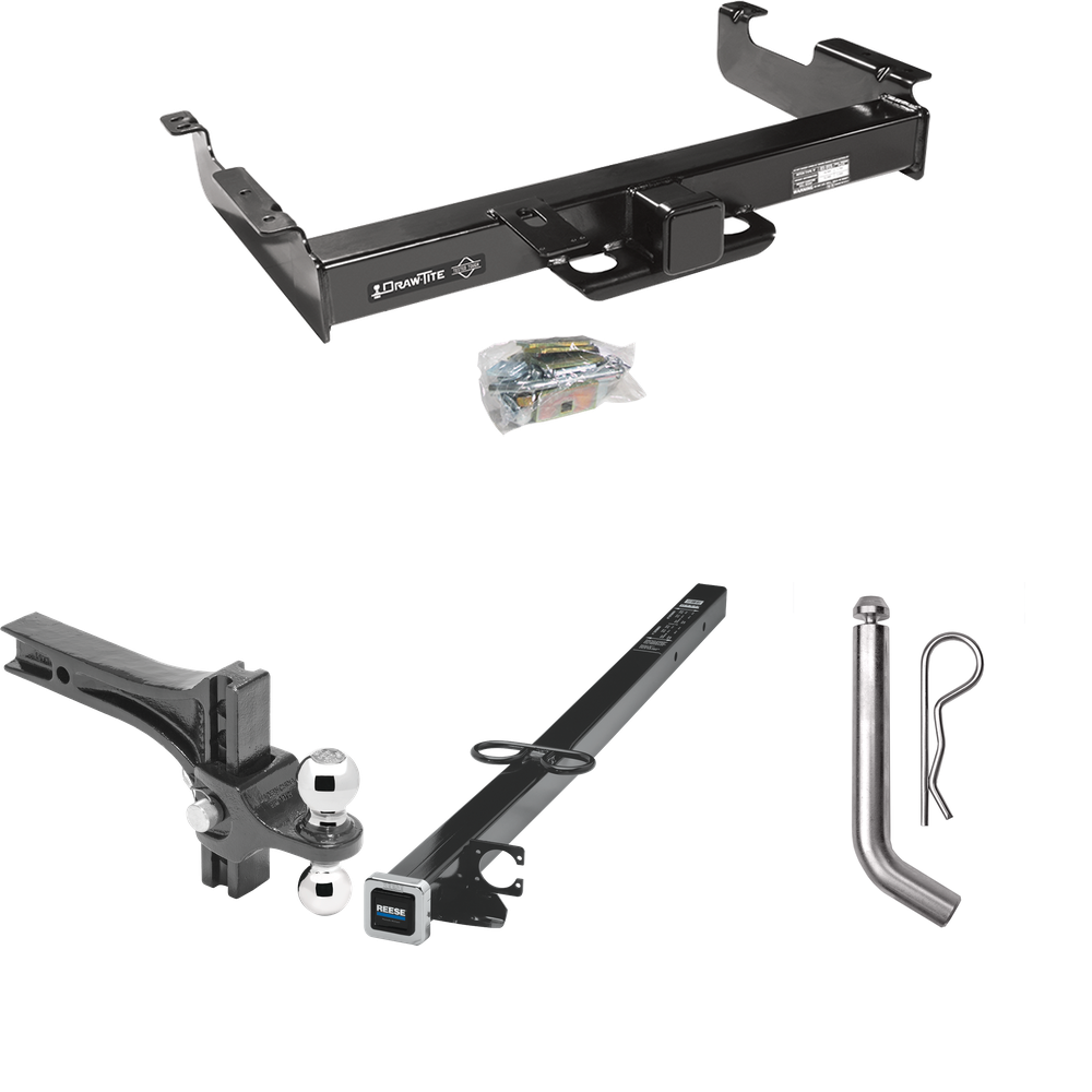 Fits 1996-2023 GMC Savana 3500 Trailer Hitch Tow PKG w/ 2-1/2" to 2" Adapter 41" Length + Adjustable Drop Rise Dual Ball Ball Mount 2" & 2-5/16" Trailer Balls + Pin/Clip By Draw-Tite