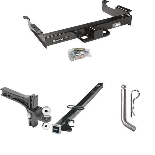 Fits 1996-2023 GMC Savana 3500 Trailer Hitch Tow PKG w/ 2-1/2" to 2" Adapter 41" Length + Adjustable Drop Rise Dual Ball Ball Mount 2" & 2-5/16" Trailer Balls + Pin/Clip By Draw-Tite