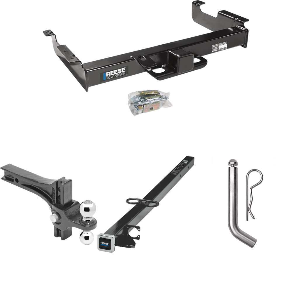 Fits 1996-2023 GMC Savana 3500 Trailer Hitch Tow PKG w/ 2-1/2" to 2" Adapter 41" Length + Adjustable Drop Rise Dual Ball Ball Mount 2" & 2-5/16" Trailer Balls + Pin/Clip By Reese Towpower