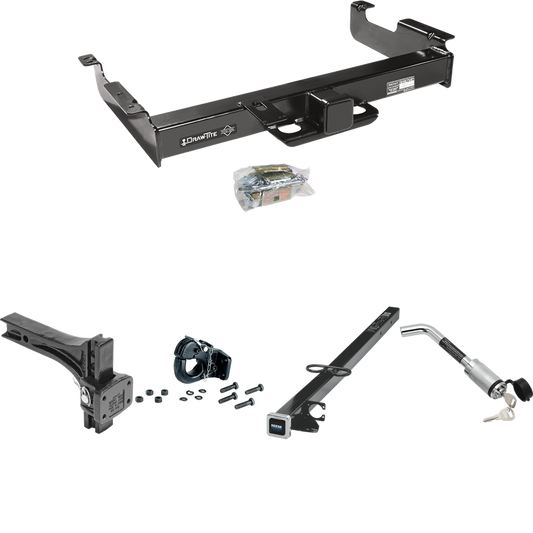 Fits 1996-2023 Chevrolet Express 2500 Trailer Hitch Tow PKG w/ 2-1/2" to 2" Adapter 41" Length + Adjustable Pintle Hook Mounting Plate + 20K Pintle Hook + Hitch Lock By Draw-Tite