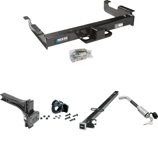 Se adapta al paquete de remolque con enganche para remolque Chevrolet Express 2500 1996-2023 con adaptador de 2-1/2" a 2" Longitud de 41" + Placa de montaje de gancho de pivote ajustable + Gancho de pivote de 20K + Bloqueo de enganche de Reese Towpower