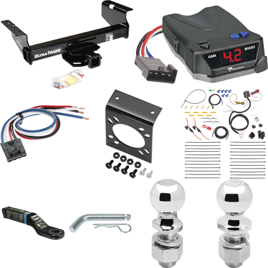 Fits 2007-2014 GMC Sierra 3500 HD Trailer Hitch Tow PKG w/ Tekonsha BRAKE-EVN Brake Control + Generic BC Wiring Adapter + 7-Way RV Wiring + 2" & 2-5/16" Ball & Drop Mount (For Cab & Chassis, w/34" Wide Frames Models) By Draw-Tite