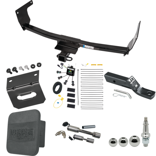 Fits 2021-2023 Lexus NX350h Trailer Hitch Tow PKG w/ 4-Flat Zero Contact "No Splice" Wiring + Ball Mount w/ 2" Drop + Interchangeable Ball 1-7/8" & 2" & 2-5/16" + Wiring Bracket + Dual Hitch & Coupler Locks + Hitch Cover By Reese Towpower