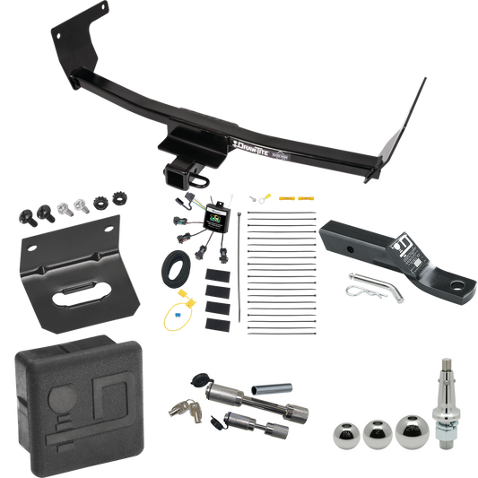 Fits 2021-2023 Lexus NX250 Trailer Hitch Tow PKG w/ 4-Flat Zero Contact "No Splice" Wiring + Ball Mount w/ 2" Drop + Interchangeable Ball 1-7/8" & 2" & 2-5/16" + Wiring Bracket + Dual Hitch & Coupler Locks + Hitch Cover By Draw-Tite