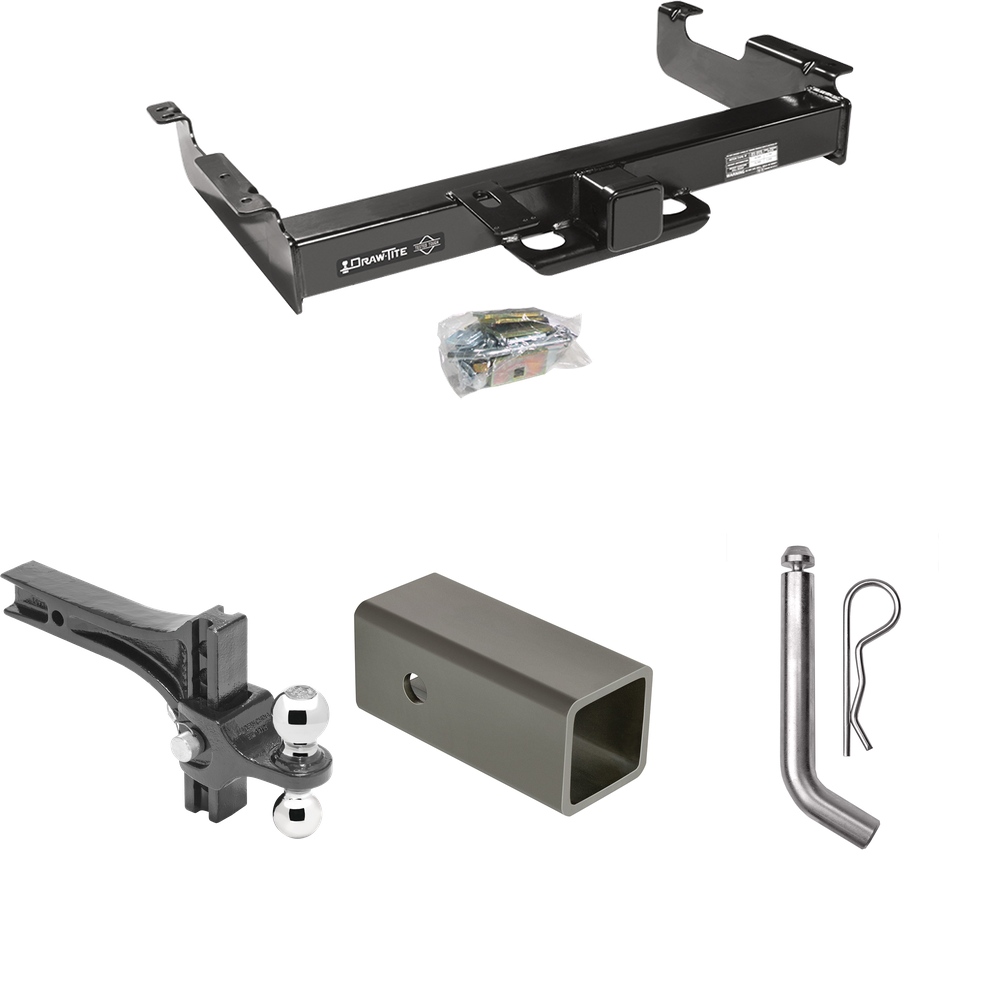 Fits 1996-2023 GMC Savana 2500 Trailer Hitch Tow PKG w/ 2-1/2" to 2" Adapter 6" Length + Adjustable Drop Rise Dual Ball Ball Mount 2" & 2-5/16" Trailer Balls + Pin/Clip By Draw-Tite