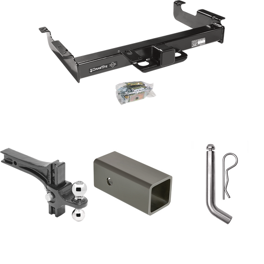 Fits 1996-2023 GMC Savana 2500 Trailer Hitch Tow PKG w/ 2-1/2" to 2" Adapter 6" Length + Adjustable Drop Rise Dual Ball Ball Mount 2" & 2-5/16" Trailer Balls + Pin/Clip By Draw-Tite