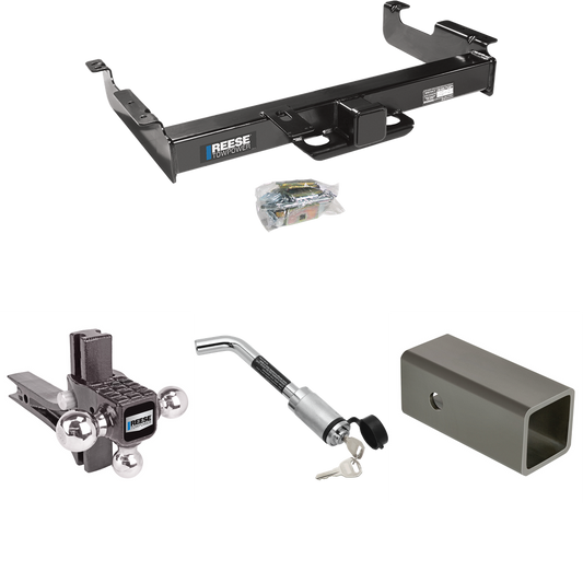 Fits 1996-2023 GMC Savana 2500 Trailer Hitch Tow PKG w/ 2-1/2" to 2" Adapter 6" Length + Adjustable Drop Rise Triple Ball Ball Mount 1-7/8" & 2" & 2-5/16" Trailer Balls + Hitch Lock By Reese Towpower